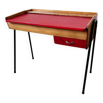 Bureau vintage rouge et bois