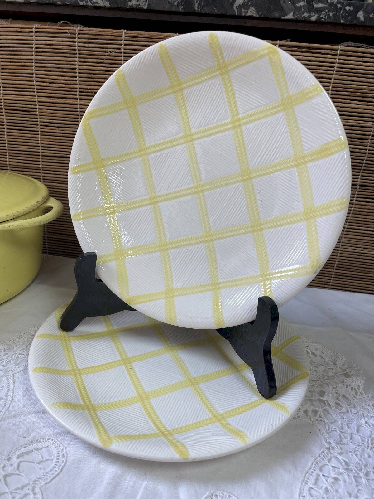 Set of 2 flat plates Salins yellow tiles diameter 24.3 cm