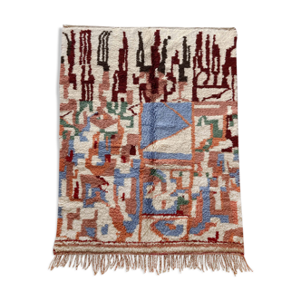 Tapis berbère marocain Beni ouarain écru à motifs abstraits colorés 255x170cm
