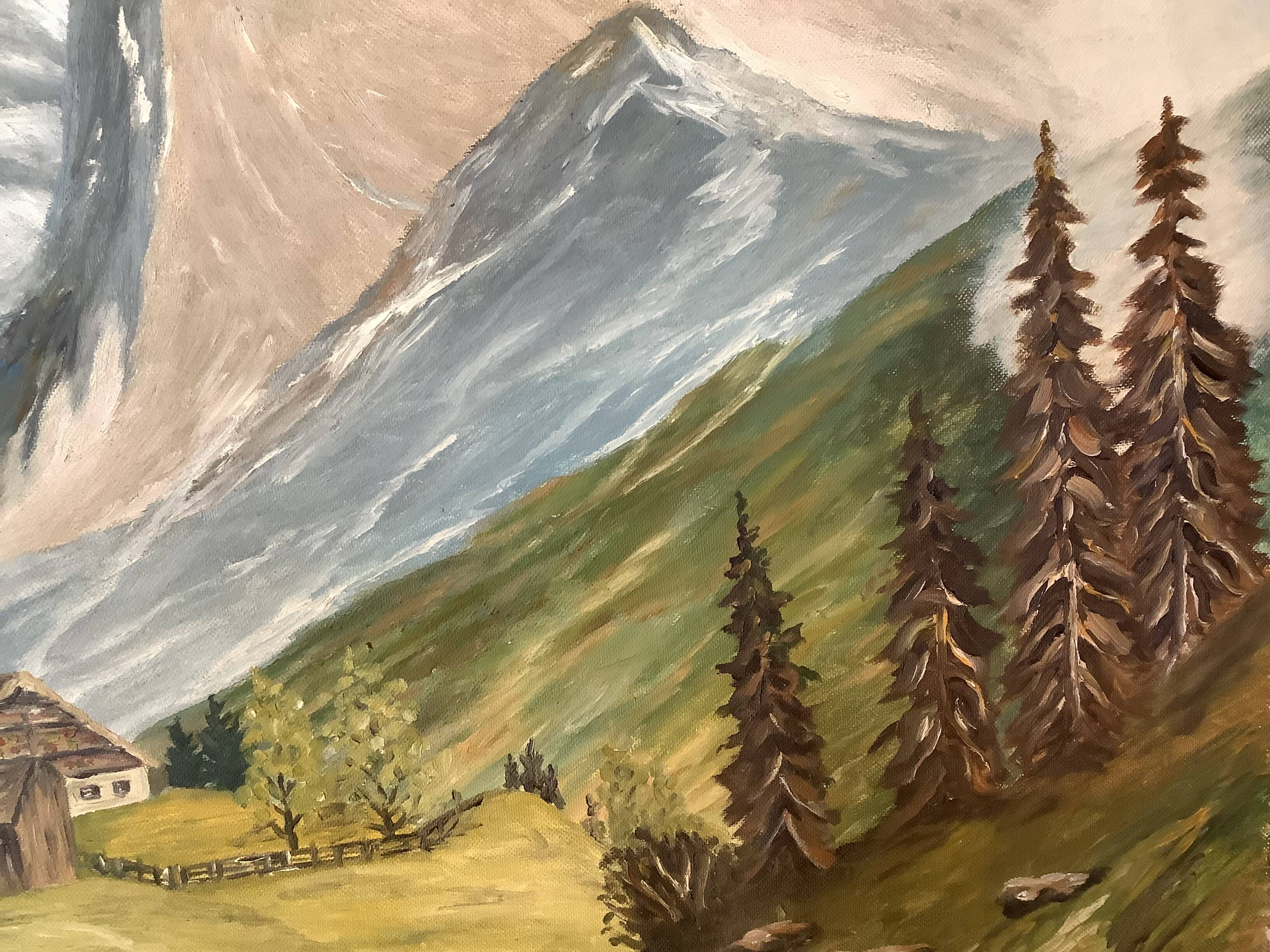 Large mountain landscape painting oil on canvas signed