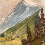 Large mountain landscape painting oil on canvas signed