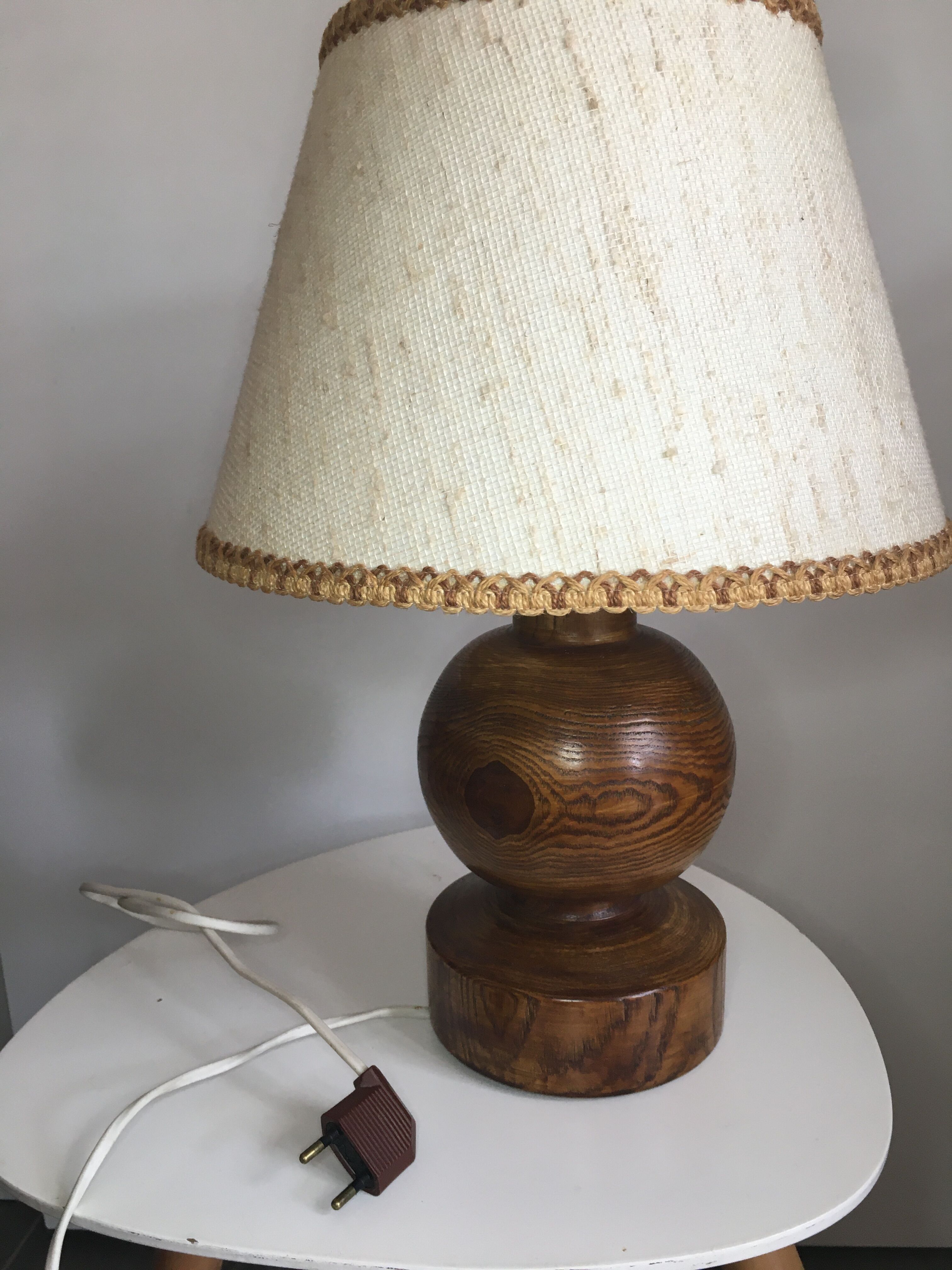 Vintage wooden foot lamp, with original lampshade