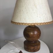 Vintage wooden foot lamp, with original lampshade