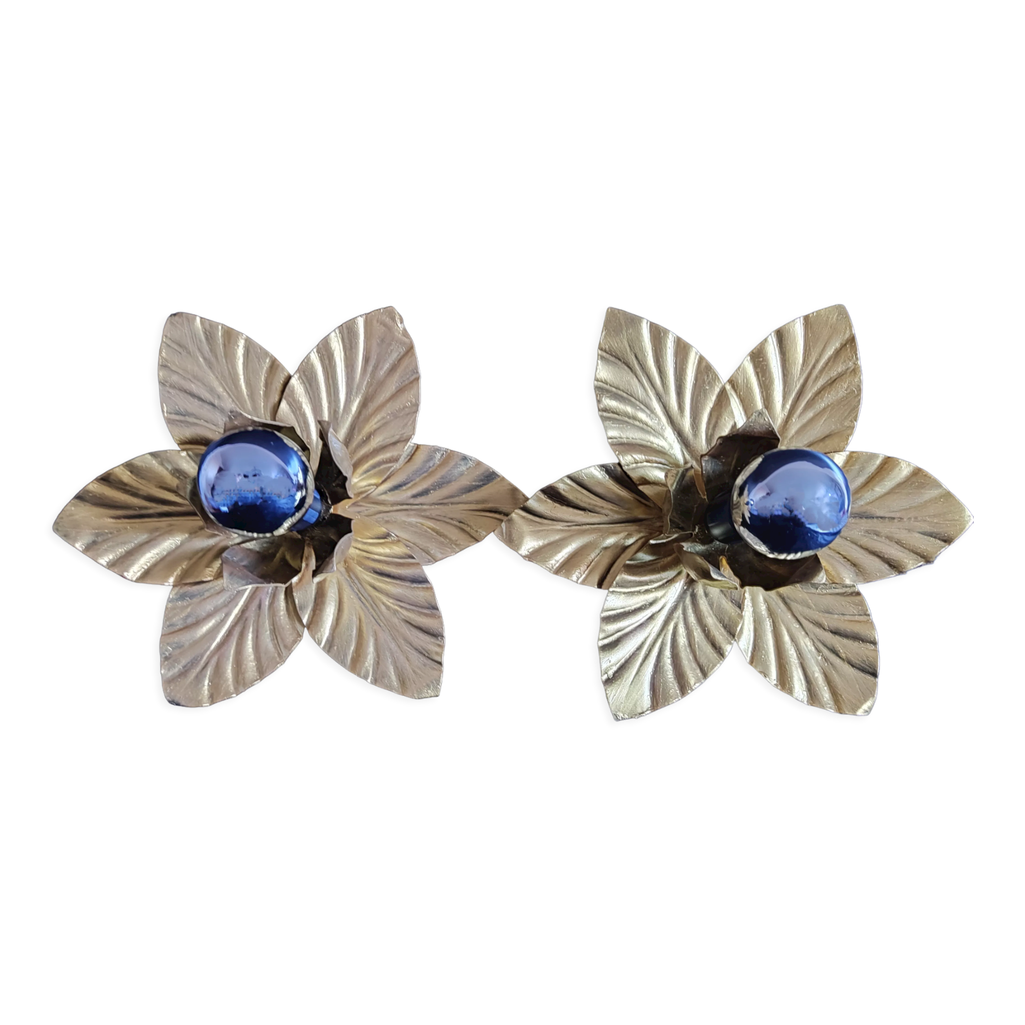 Paire d'appliques feuilles dorées