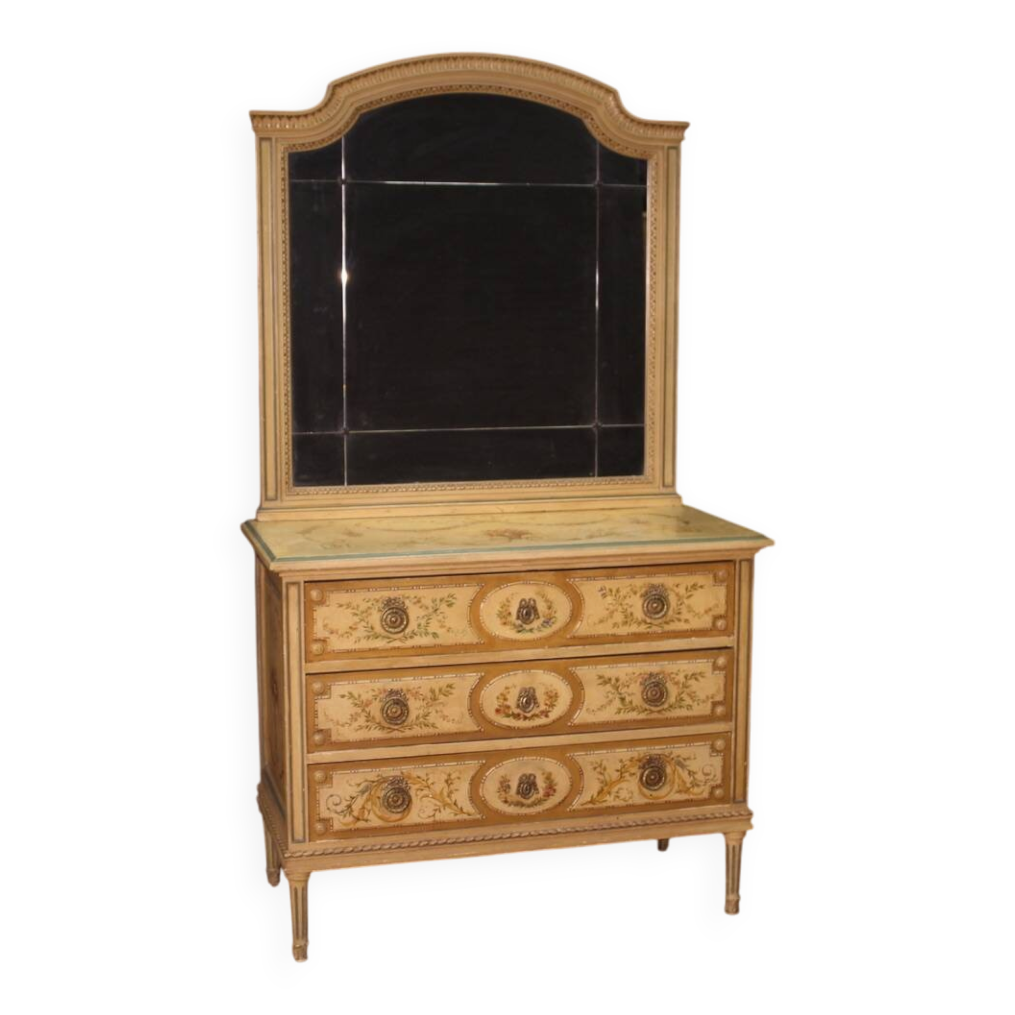 Commode en bois laqué avec miroir style Louis XVI