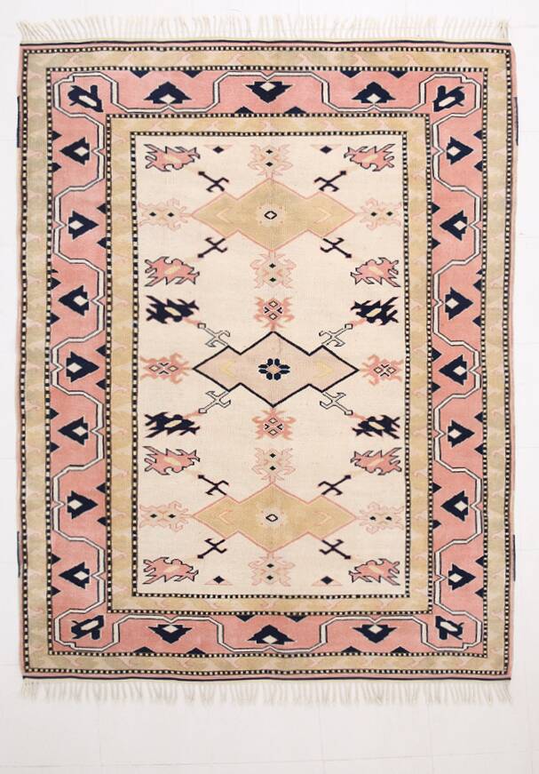 6x8 Pink & Navy Blue Oriental Vintage Rug, 186x247Cm