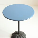 Postmodern cast iron flower base adjustable round side tables, blue and green, 1980s.