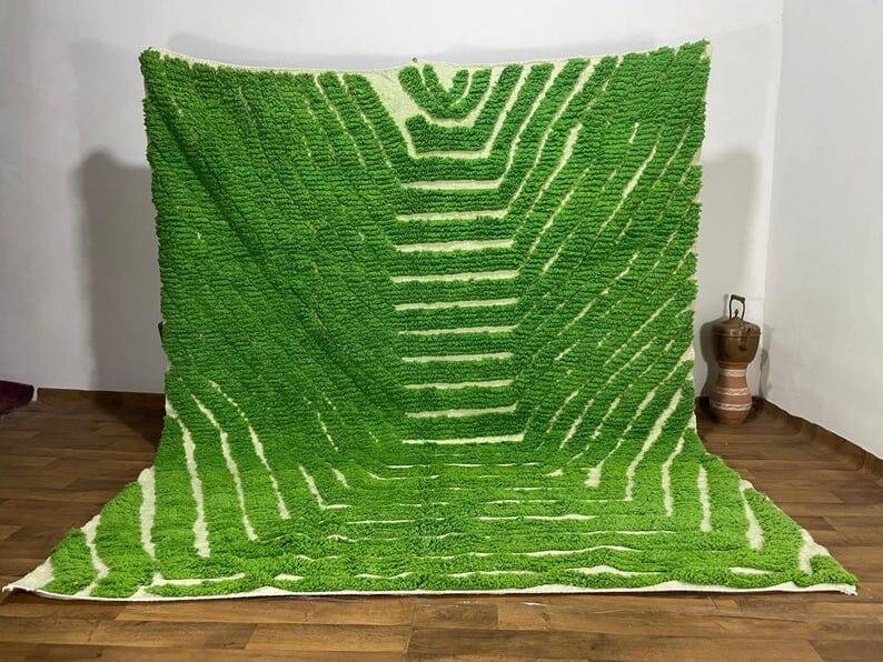 Handmade traditional natural wool rug green size 150 x 250 cm