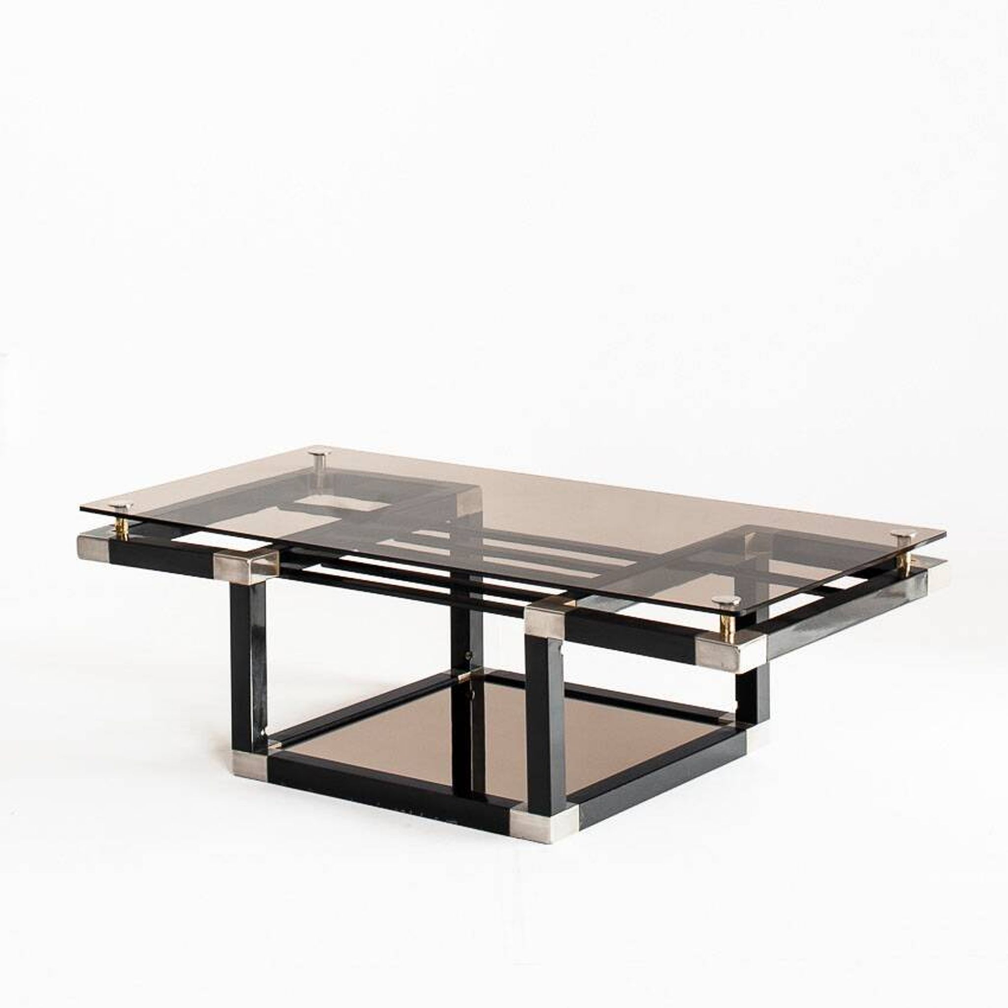 Coffee table attributed to Romeo Rega. Iron and smoked glass – France, 1980s.