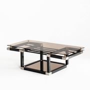 Coffee table attributed to Romeo Rega. Iron and smoked glass – France, 1980s.