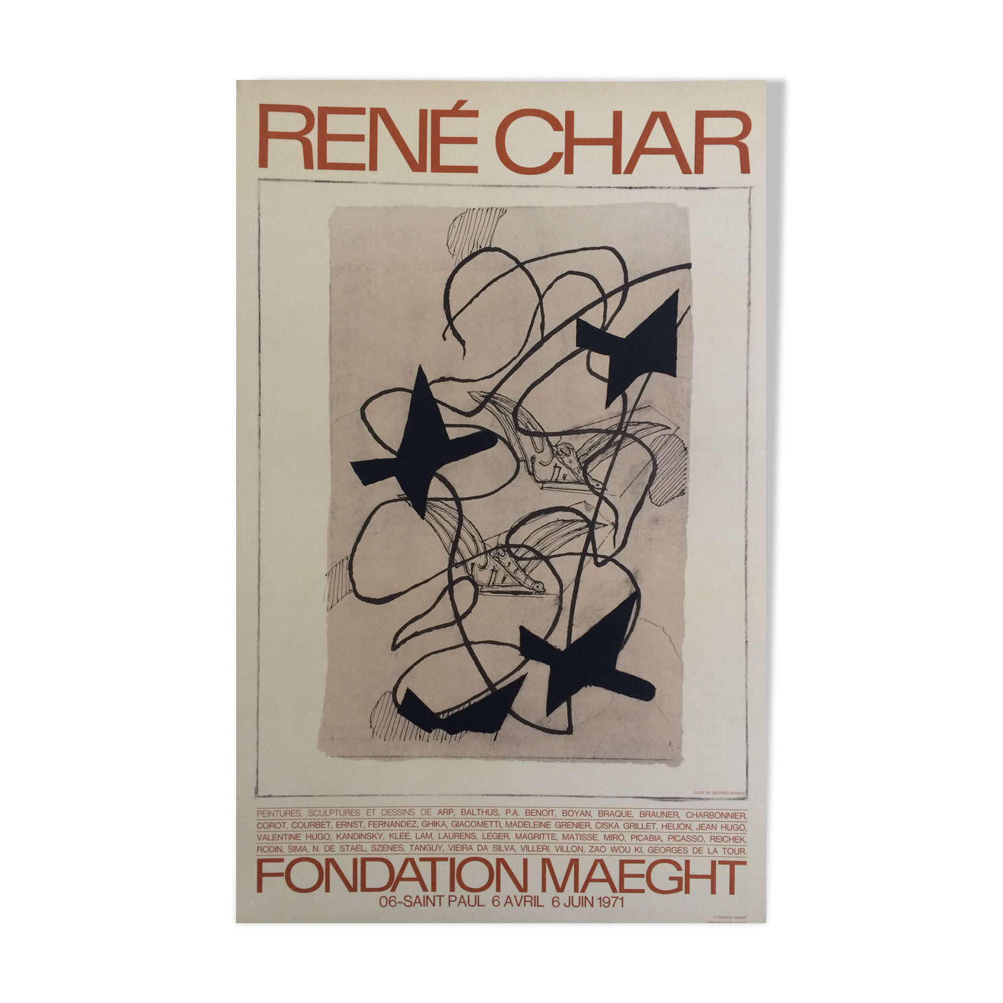 Original exhibition poster Georges Braque, René Char, fondation Maeght, 1971