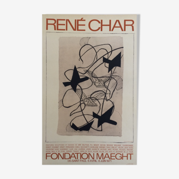Affiche originale d'exposition Georges Braque, René Char, fondation Maeght, 1971