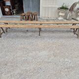 Pair of rustic oak and fir farmhouse benches 1900s - 3m85