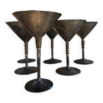 Service of 6 old metal champagne glasses