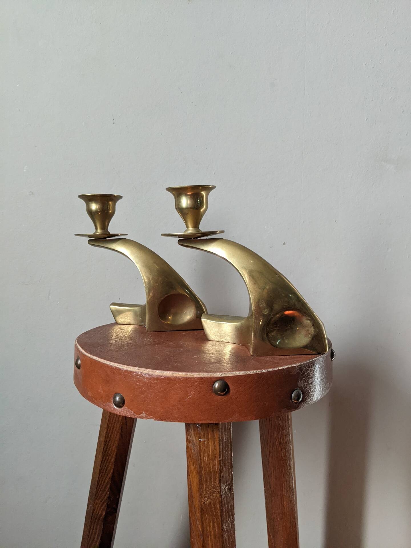 Pair of brass candle holders Scandinavian decoration