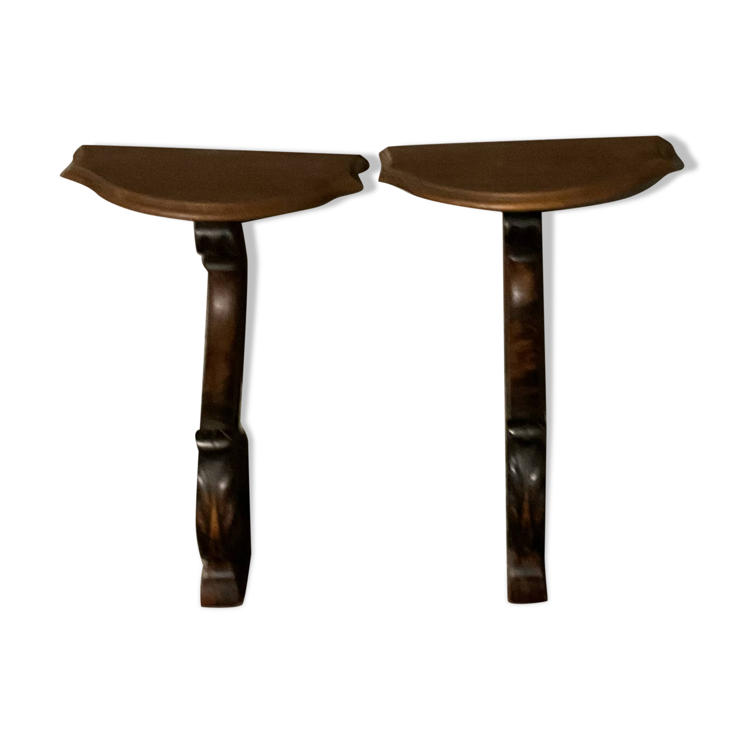 Pair of solid walnut wall consoles Napoleon III 19th century