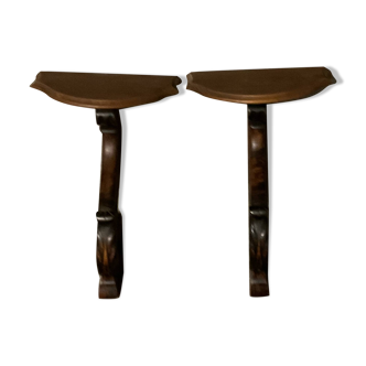 Pair of solid walnut wall consoles Napoleon III 19th century