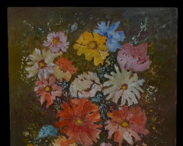 Bouquet of flowers, 92 cm x 60 cm, oil on wood panel, 1975