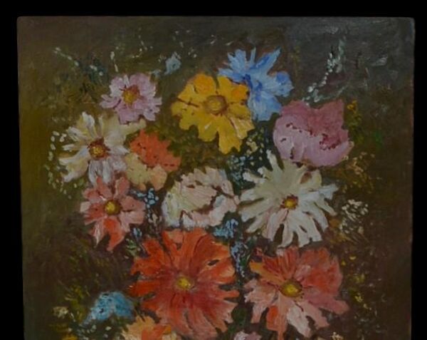 Bouquet de fleurs, 92 cm x 60 cm, huile sur panneau de bois, 1975