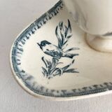 Saucière ancienne en terre de fer fleurs oiseaux "Malaga" Petrus Regout