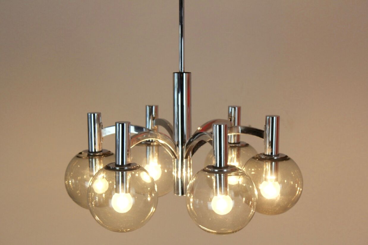 Chrome and glass vintage by Kaiser lights chandelier