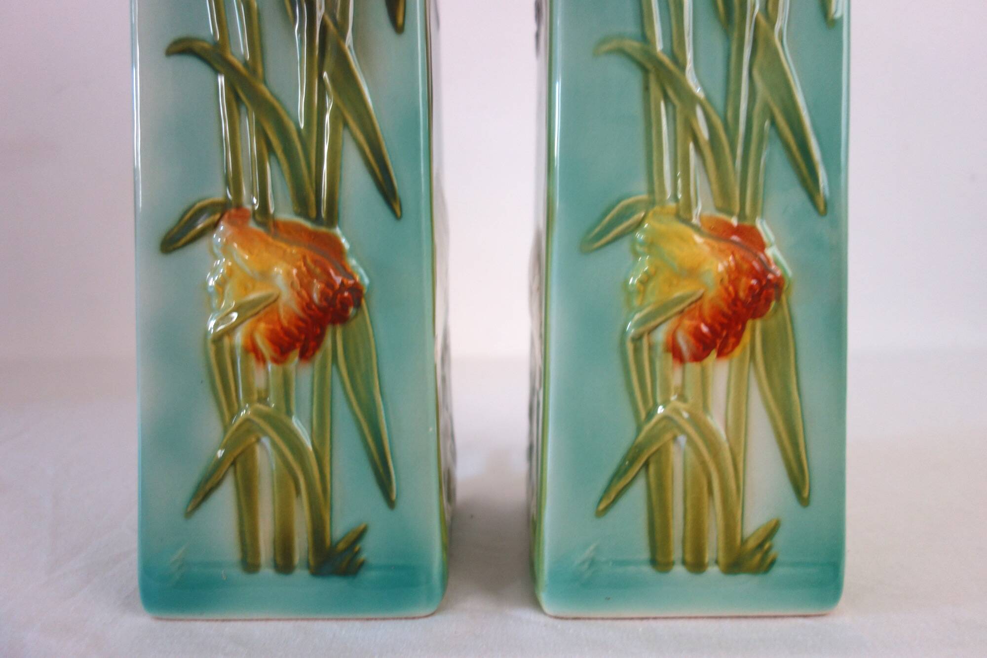 Pair of Saint Clement barbotine vases H 39cm circa 1900