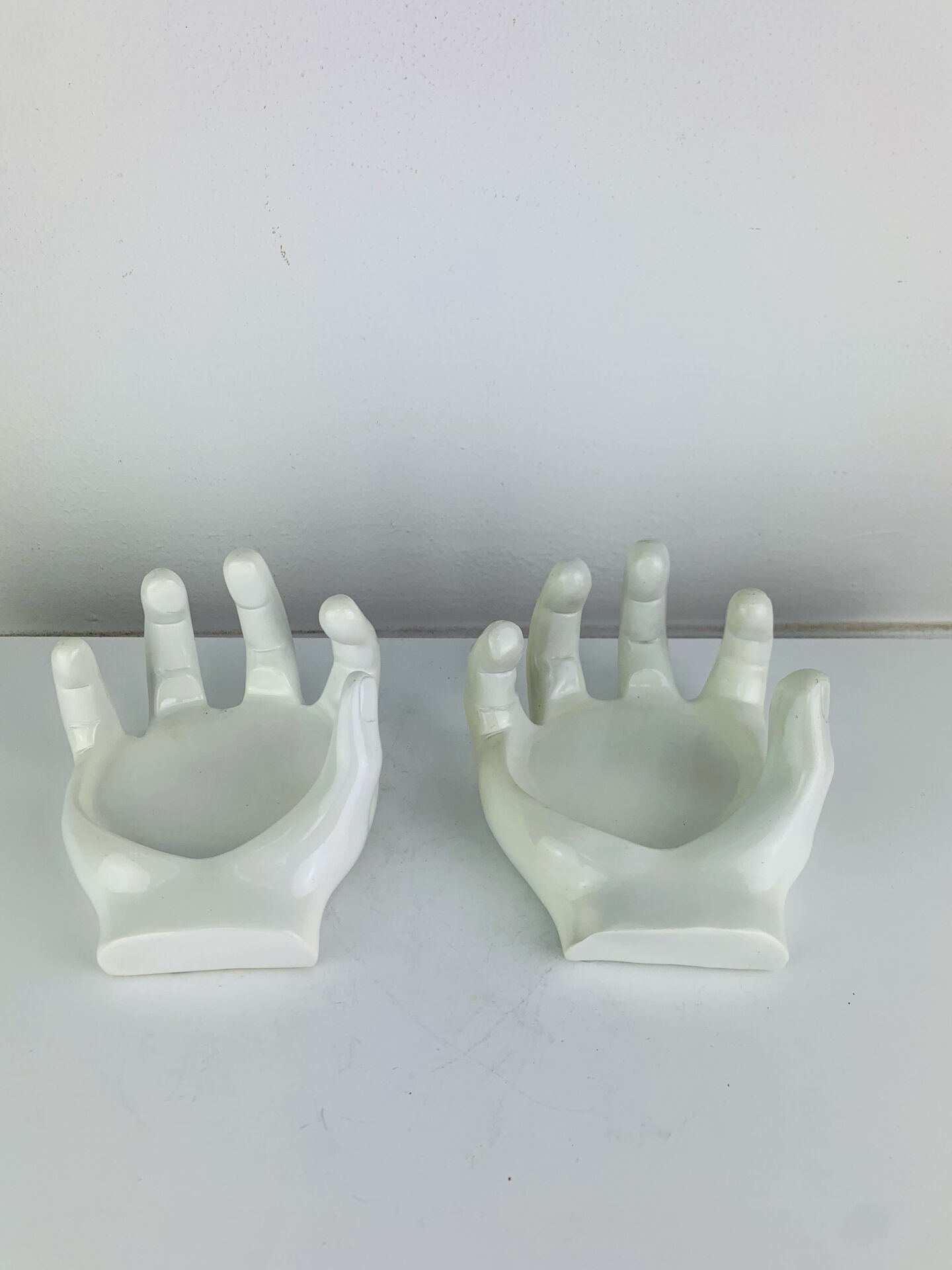 Vintage "hands" bottle coasters, pocket tray.