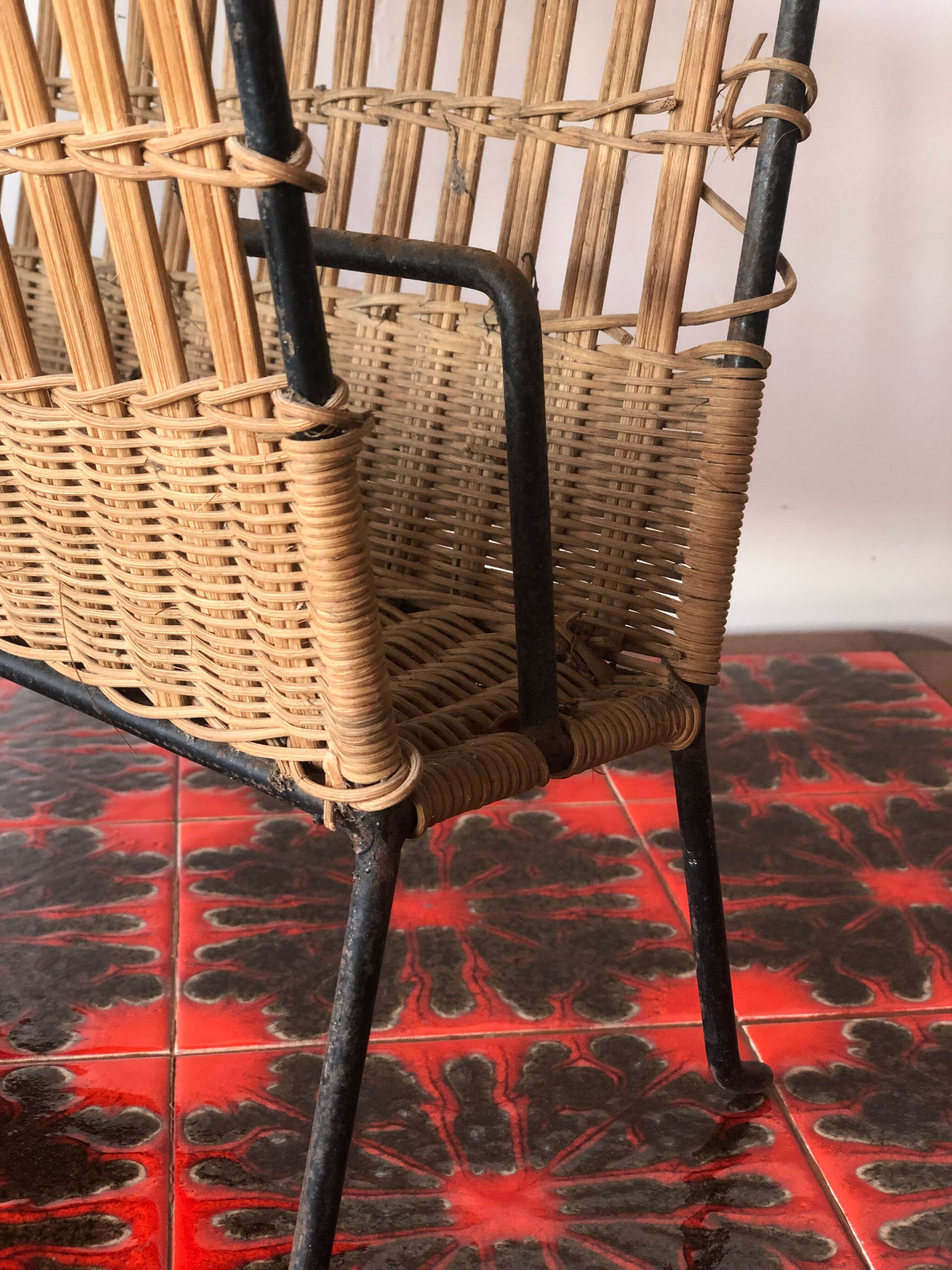 Vintage rattan magazine holder