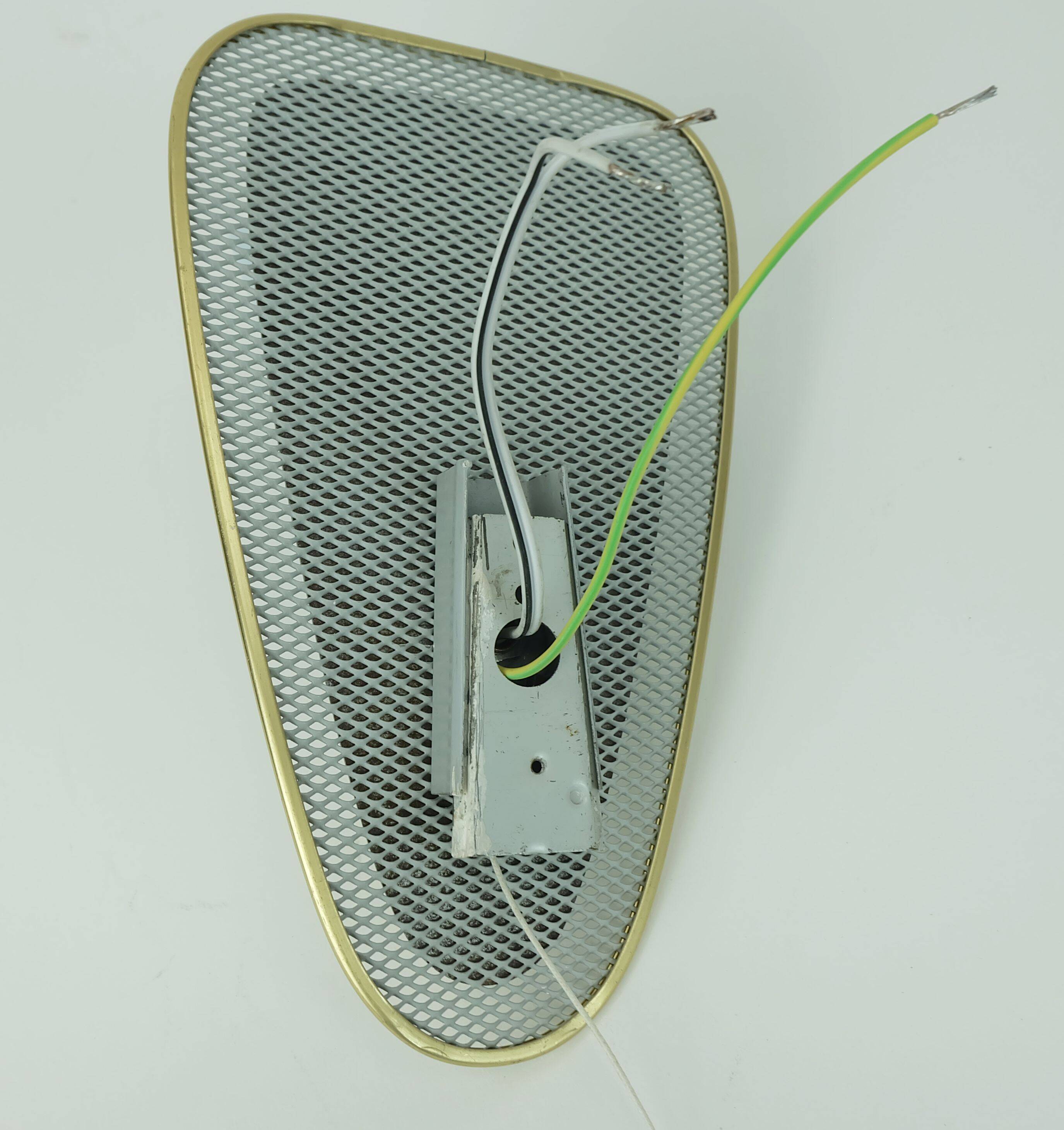 1950s sconce metal mesh and brass with glass shade