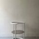 Tubular space age serving table in white metal and pink smoked glass, 1970s design