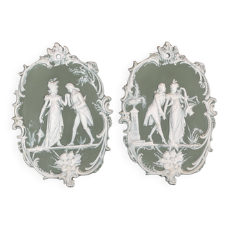 2 Plaques WEDGWOOD Camée Biscuit scène galante formant pendant