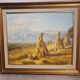 Tableau peinture huile sur bois paysage moisson