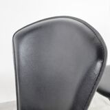 Vintage black leather dining chairs, set of 6, 1980s