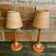 Pair of antique turned wood bedside lamps with push button switch