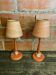 Pair of antique turned wood bedside lamps with push button switch