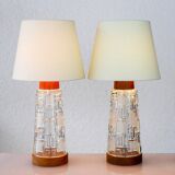Mid-century modern Scandinavian teak and glass table lamps, set of 2