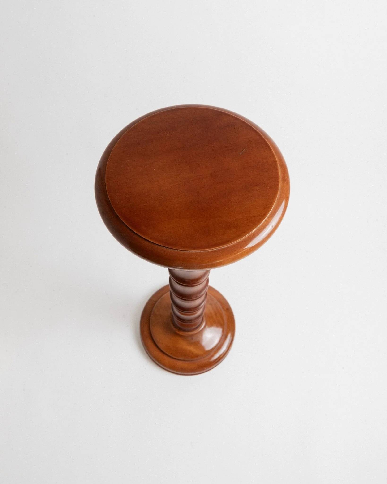 XXL vintage solid wood flower pedestal, Italian handcrafted column table, 1960s, marron finish