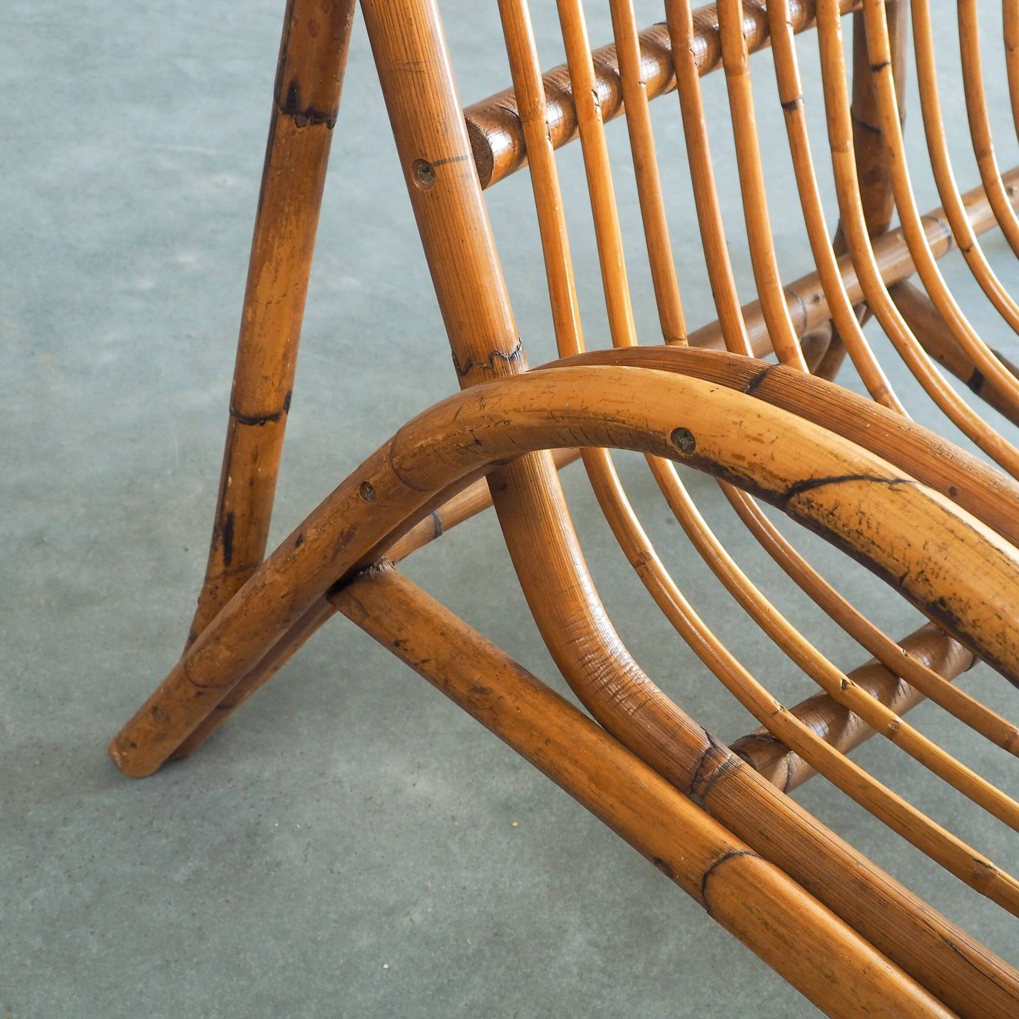 Mid-century rattan & bamboo two-seater lounge sofa