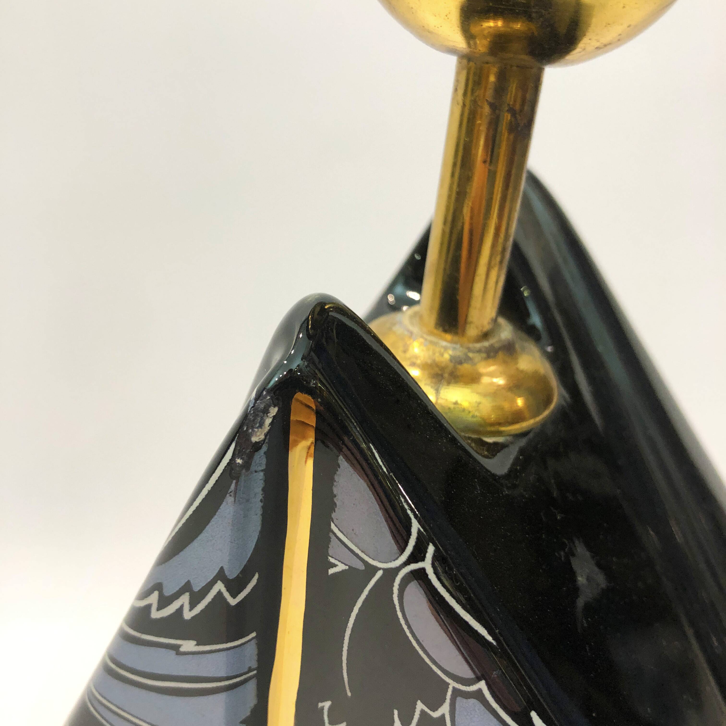 Polygonal black ceramic iridescent lamp 1980s memphis milano light table retro