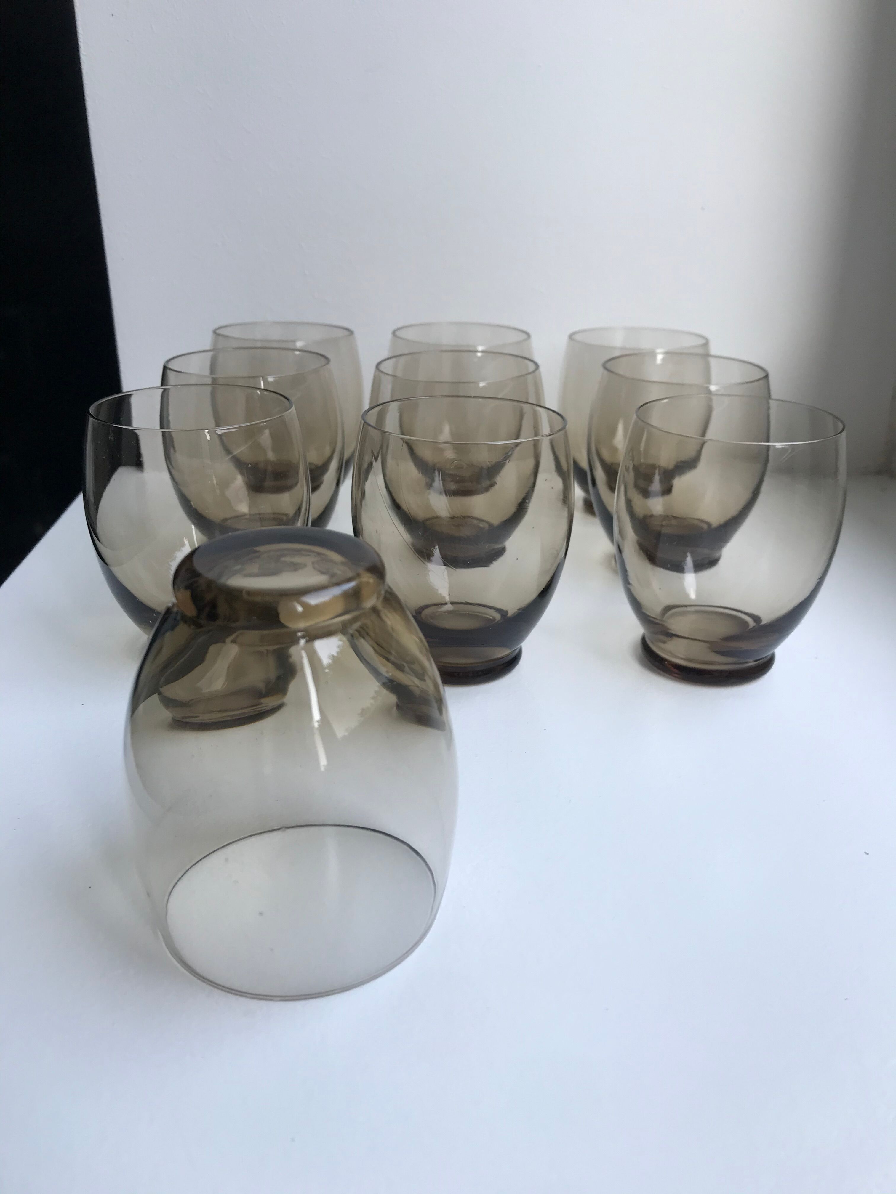 Set of 9 design art deco smoked glass water glasses 30s