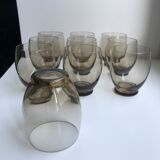 Set of 9 design art deco smoked glass water glasses 30s