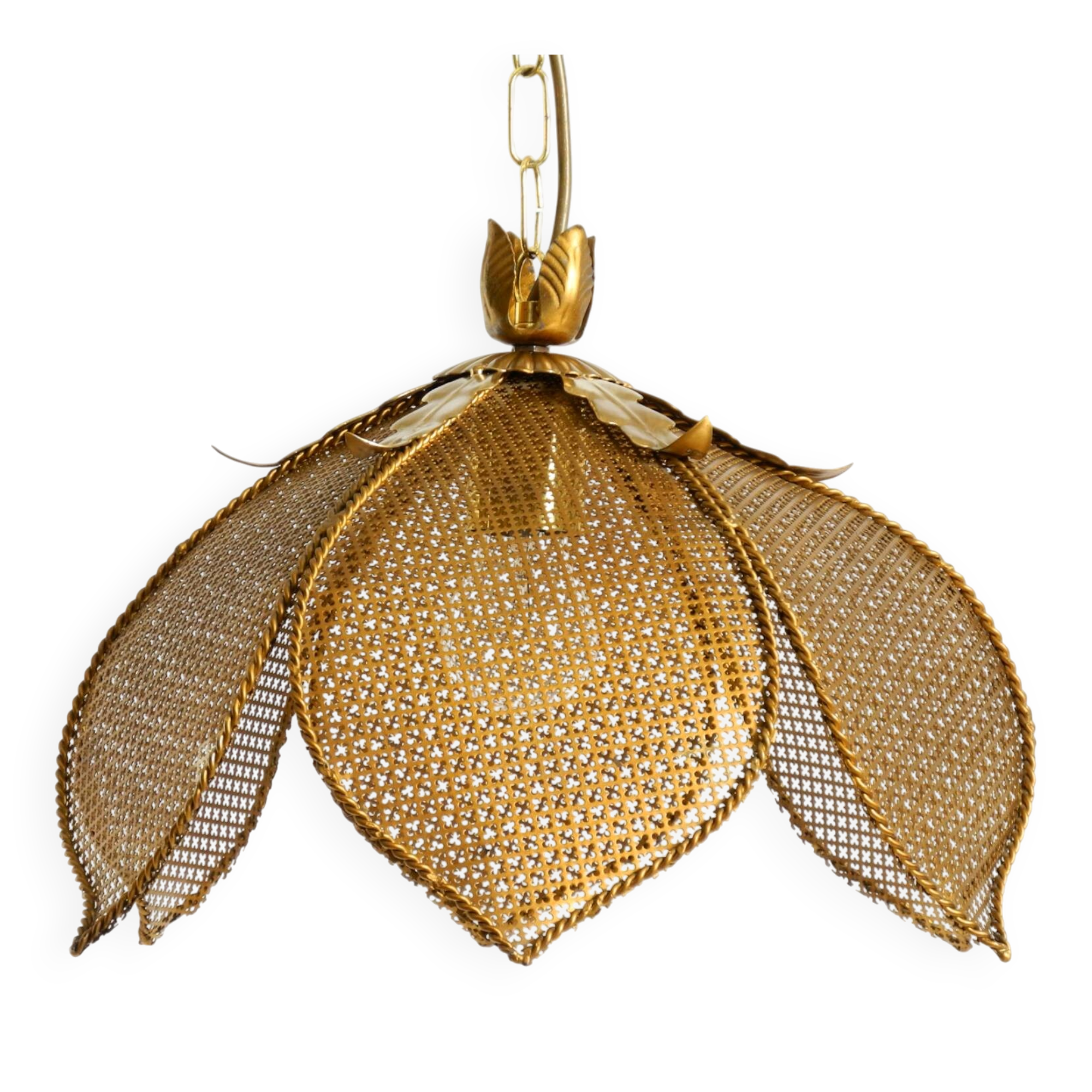 Beautiful rare 1980s Regency floral design brass ceiling lamp