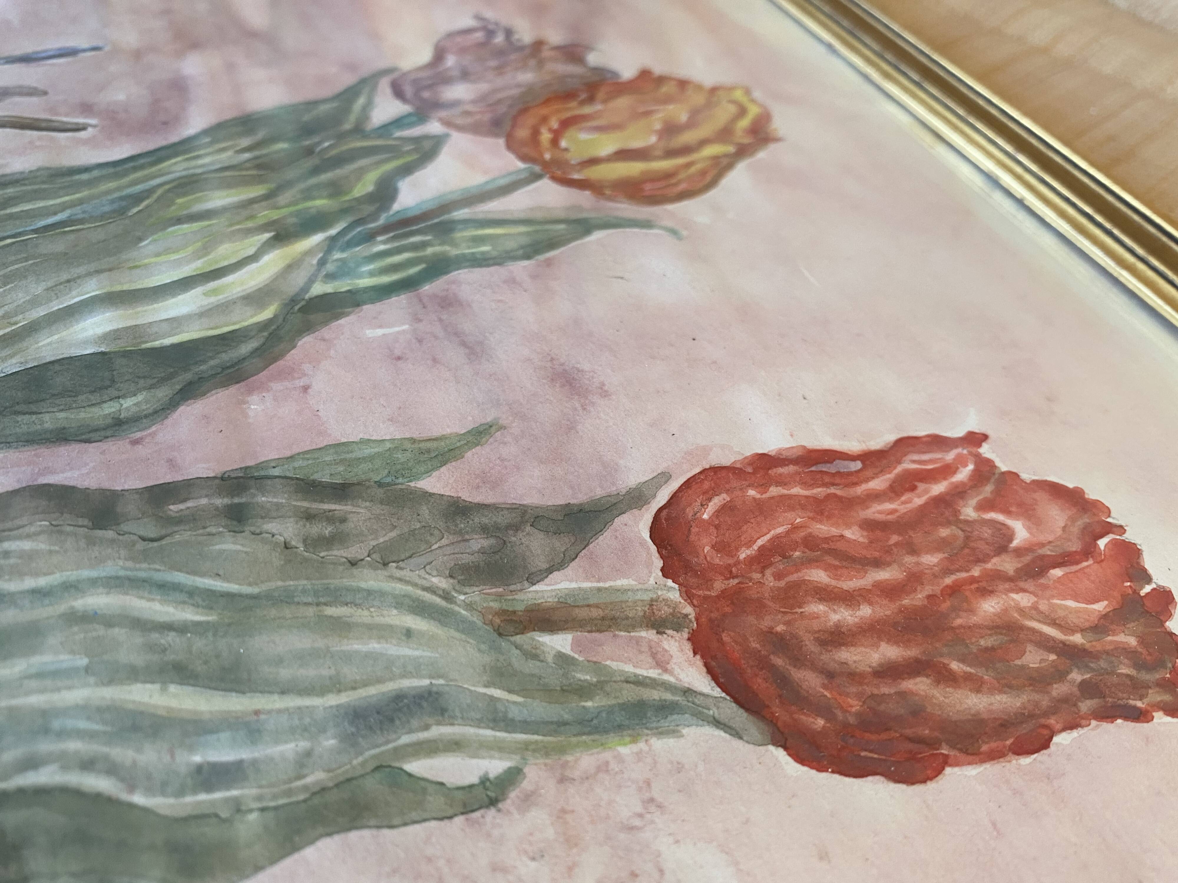 Watercolour still life from the 1970s under glass.