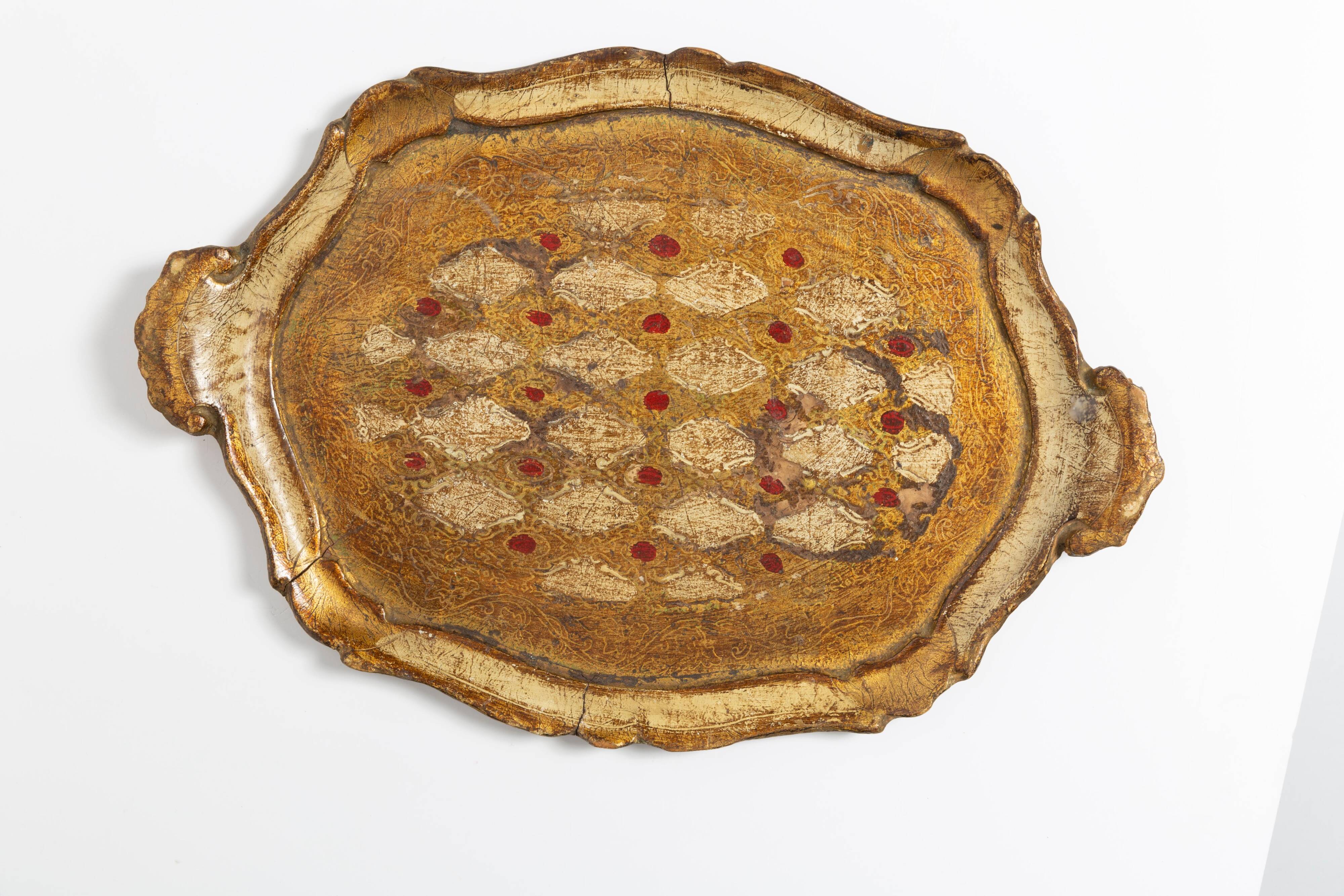 Vintage beige wooden decorative plate, Italy, 1960s