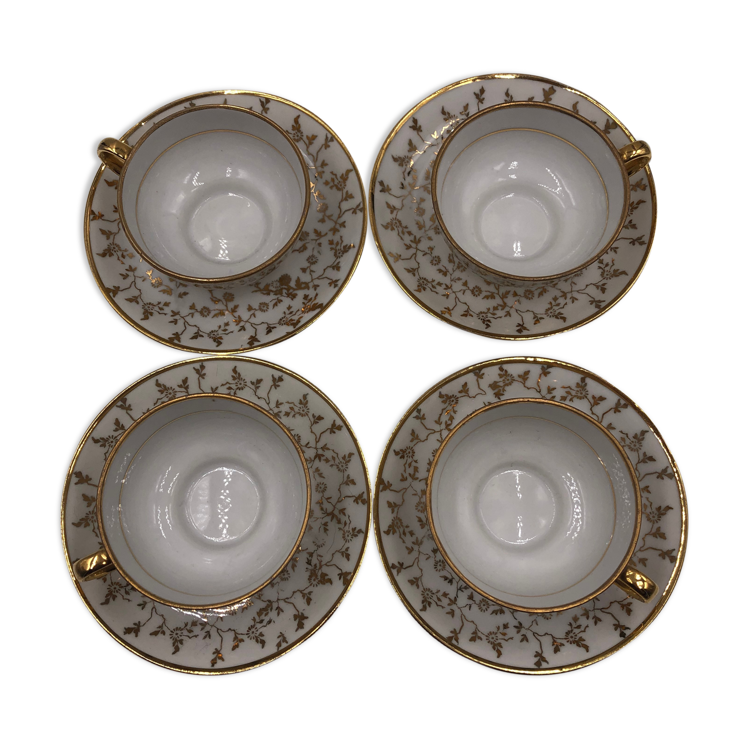 Serving together 4 cups and under cups coffee/tea flowers porcelain golden Vintage