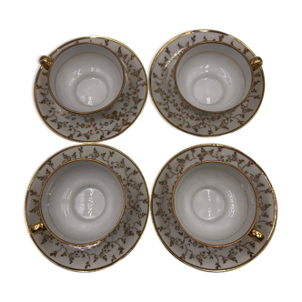 Serving together 4 cups and under cups coffee/tea flowers porcelain golden Vintage