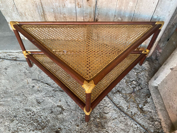 Table Basse Triangulaire Bambou Rotin + Plateaux Cannées Modèle Unique