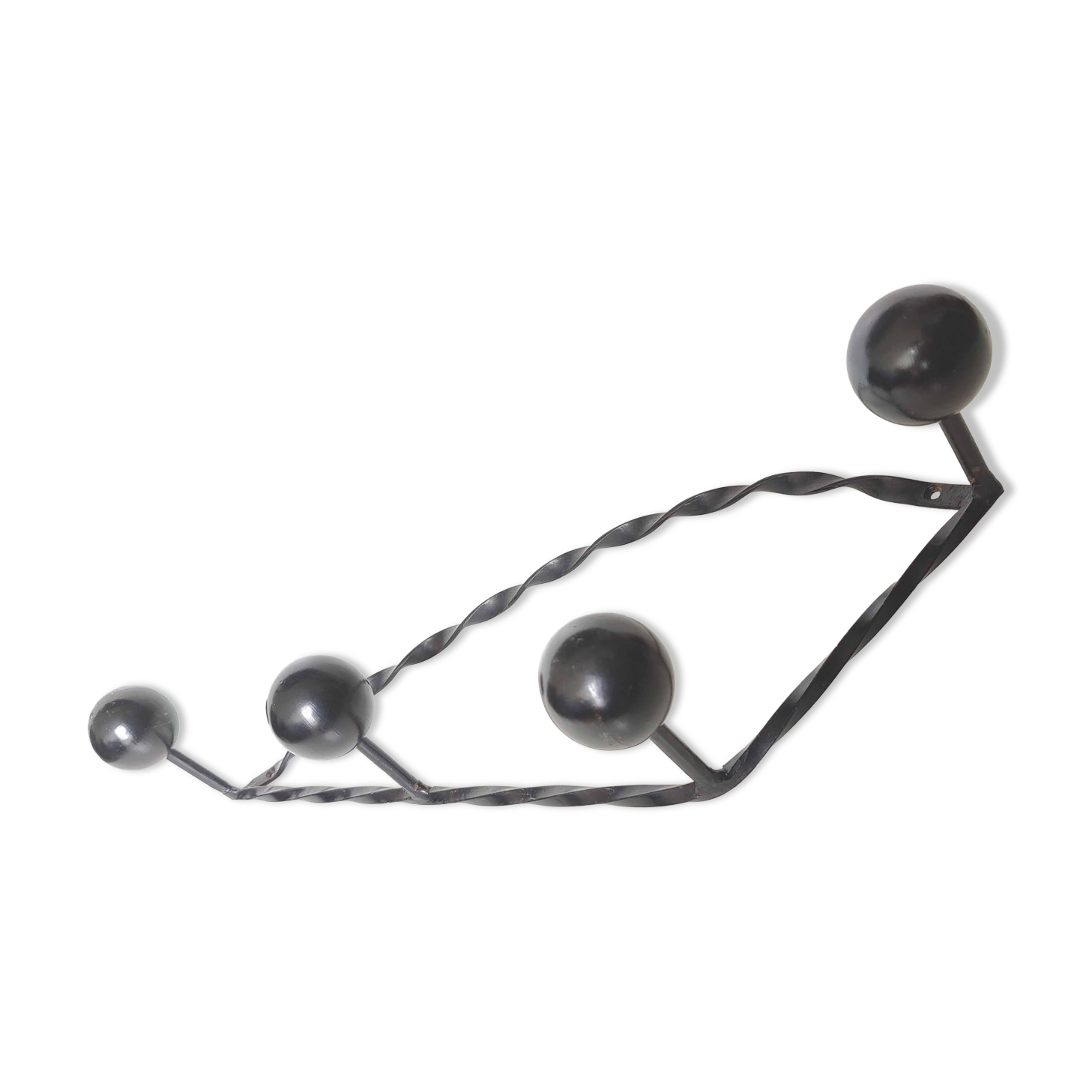 Vintage coat rack 1960 4 black ball hooks