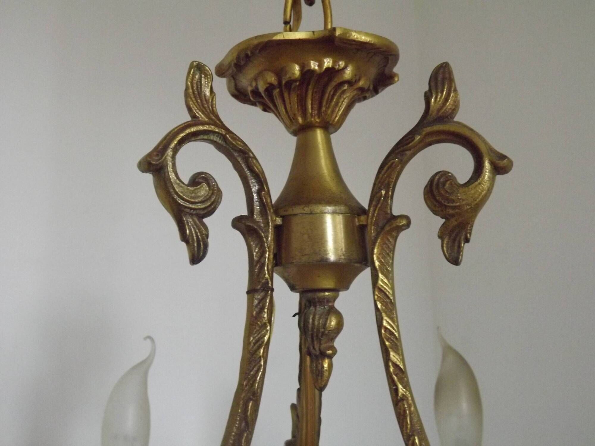 Large Antique French Art Nouveau Acanthus 6-Light Bronze Cage Candlestick
