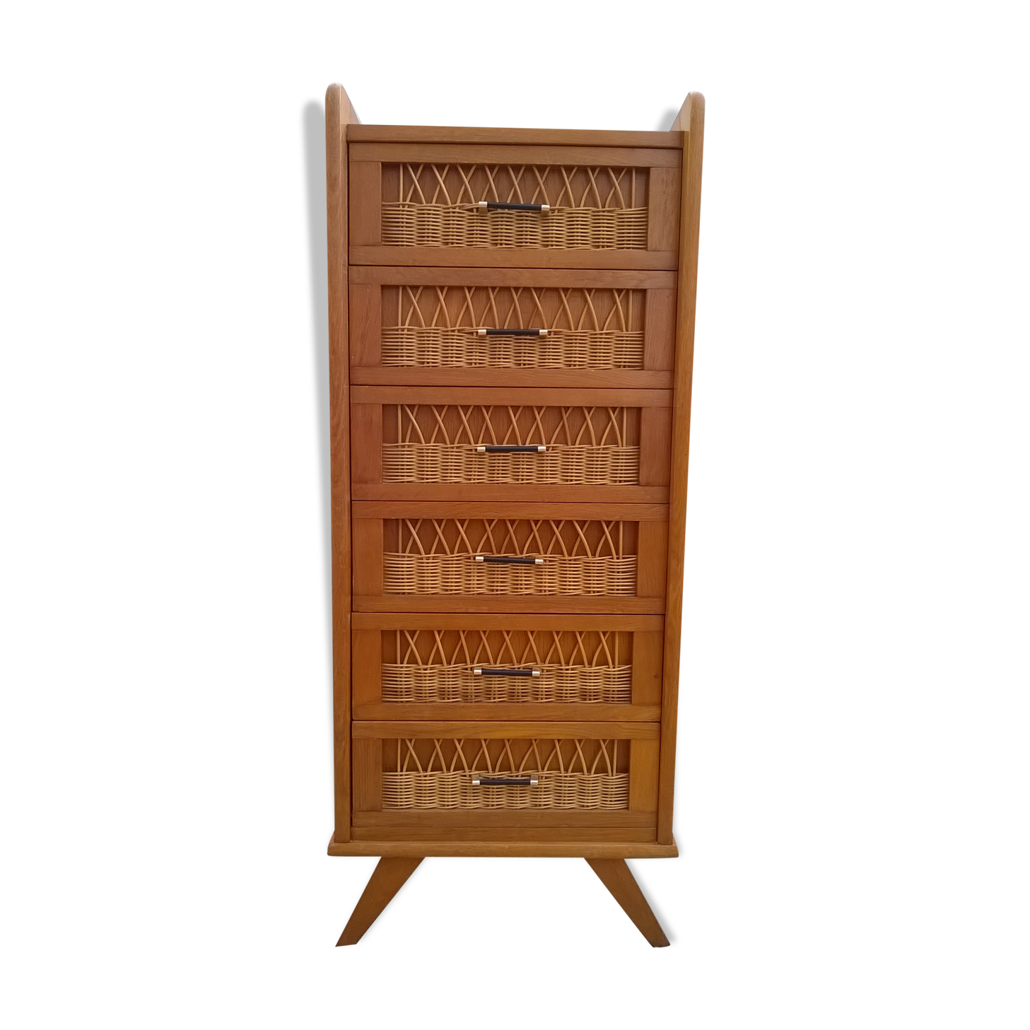 Commode haute rotin années 60